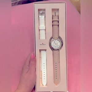 Michele Cape Two Tone Stainless Steel Pink Topaz & Silicone 38mm 3 PC Watch Set